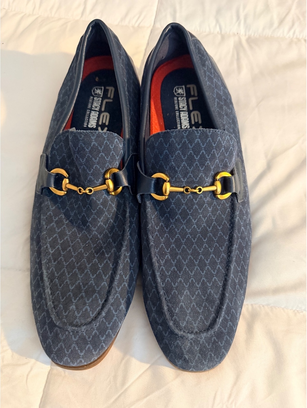 Stacy Adams Flexzon Blue Patterned Loafers with Gold Accent